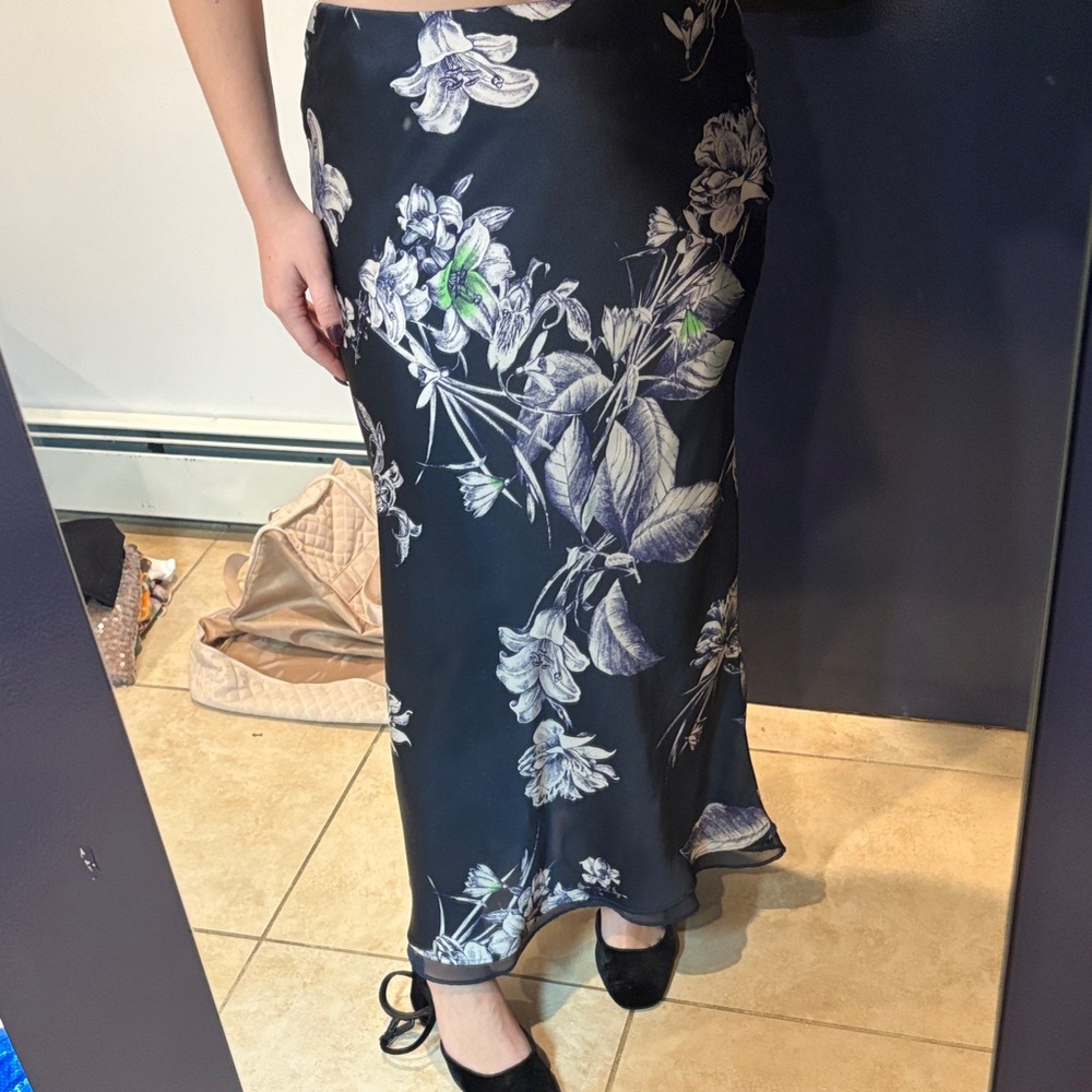 ZARA Floral Navy Maxi Slip Skirt